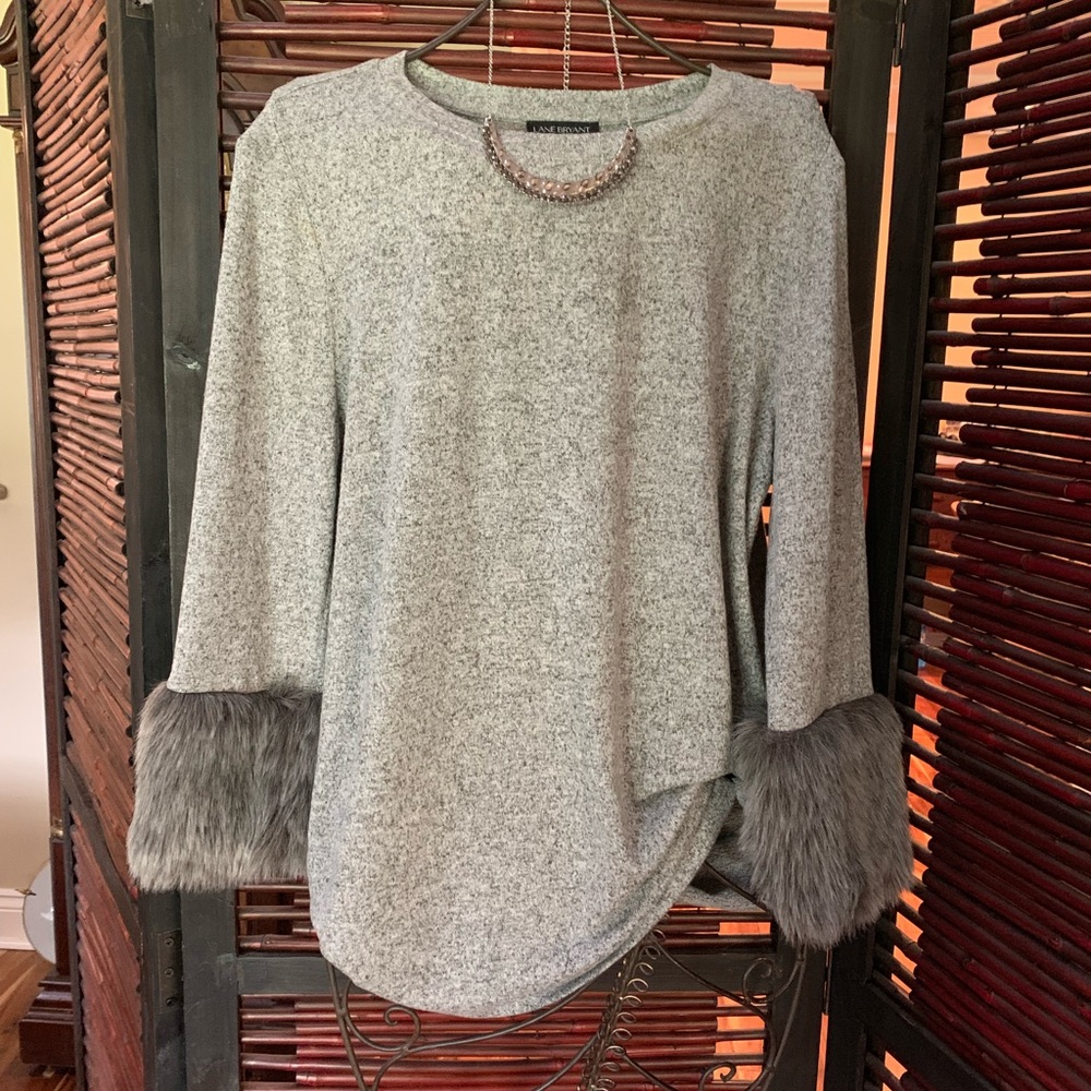 Lane Bryant Sweater with faux fur cuffs.